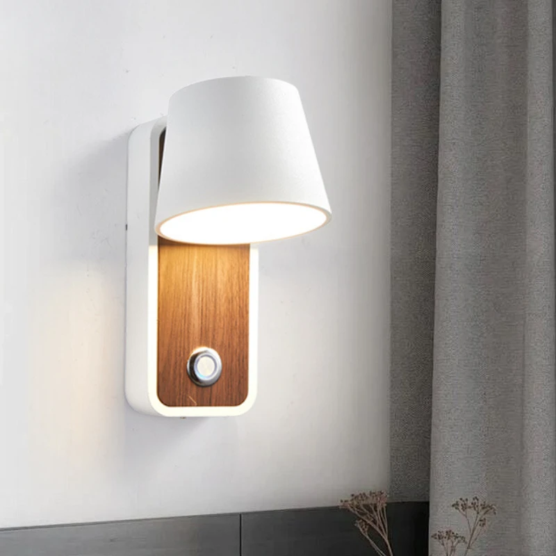 

Nordic Modern Bedroom Sofa Reading Wood Grain Wall Lamp Simple Living Room And Study New Personalized Wall Lamp