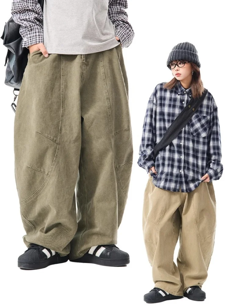 

Retro American High Street Washed Knife Work Pants Loose Casual Wide Leg Trousers for Men And Women