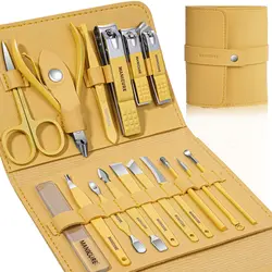 Manicure Set Professional Nail Clippers Pedicure Kit, 16 PCs Stainless Steel Nail Care Tools Grooming Kit with Luxurious Travel