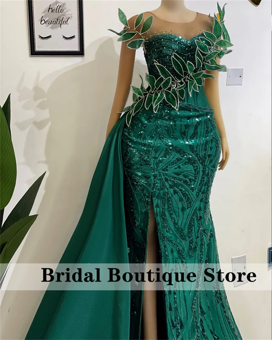 Luxury Green Beading Prom Dress 2024 Beading Crystals Appliques African Wedding Reception Birthday Party Evening Gown