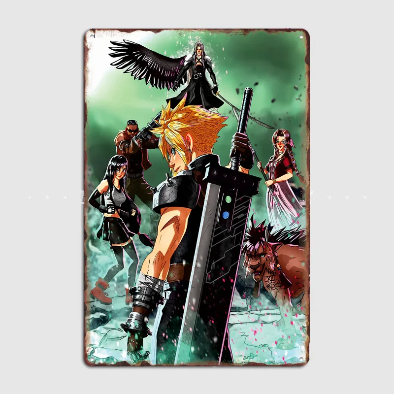 Final Fantasy VII Group Battle Scene Poster Metal Sign Life Wall Custom Bedroom Indoor Home Wall Decor Posters Room Decoration