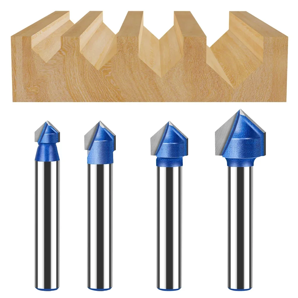 6mm 1/4in Shank 90 Degree V Type Slotting Cutter Router Bit CNC Solid Carbide Woodworking Milling Cutter Carving Grooving Tools