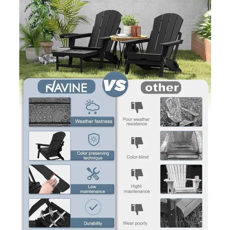 كرسي آديرونداك قابل للتعديل مع مسند قابل للسحب، كرسي آديرونداك قابل للطي عالي الدقة مع حامل أكواب، مناسب لجميع الأحوال الجوية