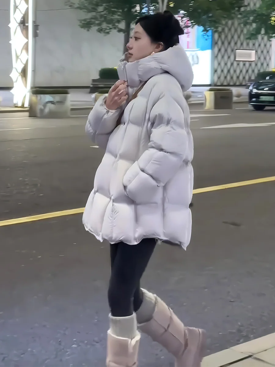 

Women's Mid-Length down Jaet White Du Feather Warm Faionable Winter Coat Beige Color Casual Sle Long Sve Zipper