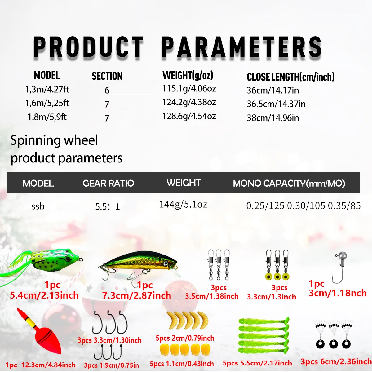 Lure1.3m 1.6m 1.8m Rods Portable Fishing Pole and Reel Combos and String with Fishing Line Full Kits for Kids As Christmas Gifts image 5