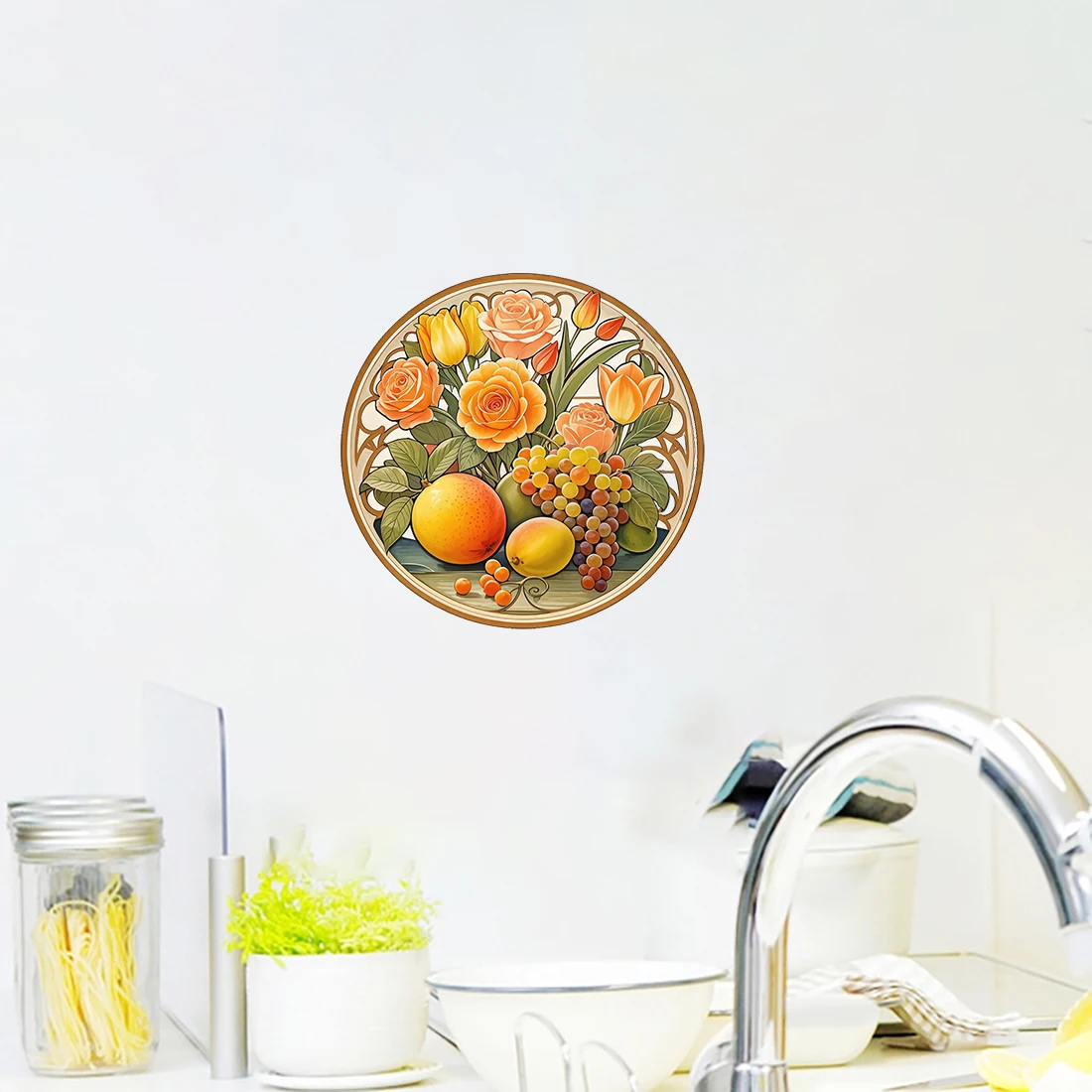 Three Ratels CD80 Classical European flower and fruit wall stickers for home decoration Kitchen decals