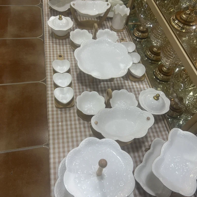 Ceramic wood grain base fruit plate 24-head fruit plate exquisite full set of fruit plates