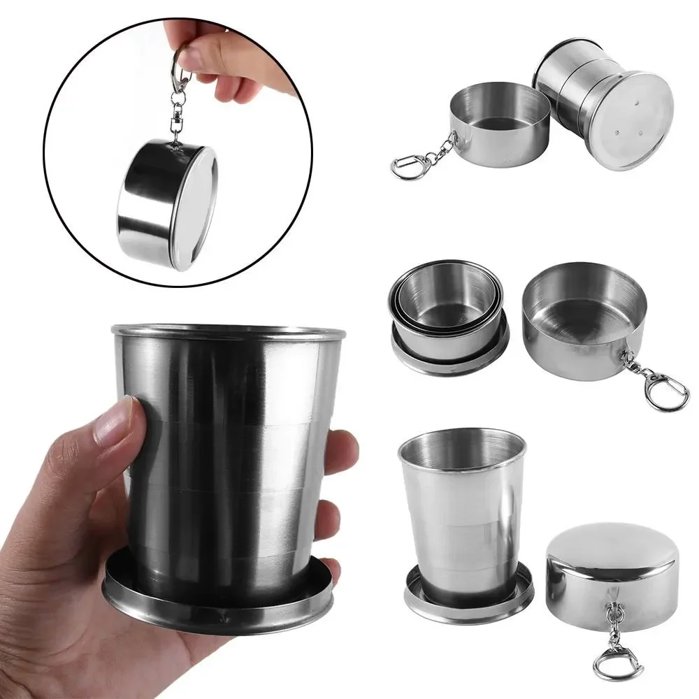 Stainless Steel Folding Cup Outdoor Telescopic Water Cup Travel Portable Creative Water Drink Cup Retractable Metal Wine Glass