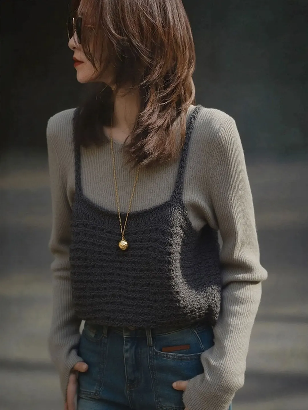 

High-End Knitted Long Sve round Ne Vest Top Bot Set Women's Winter Faion Inner Wear Base Layer irt Two-Piece Suit