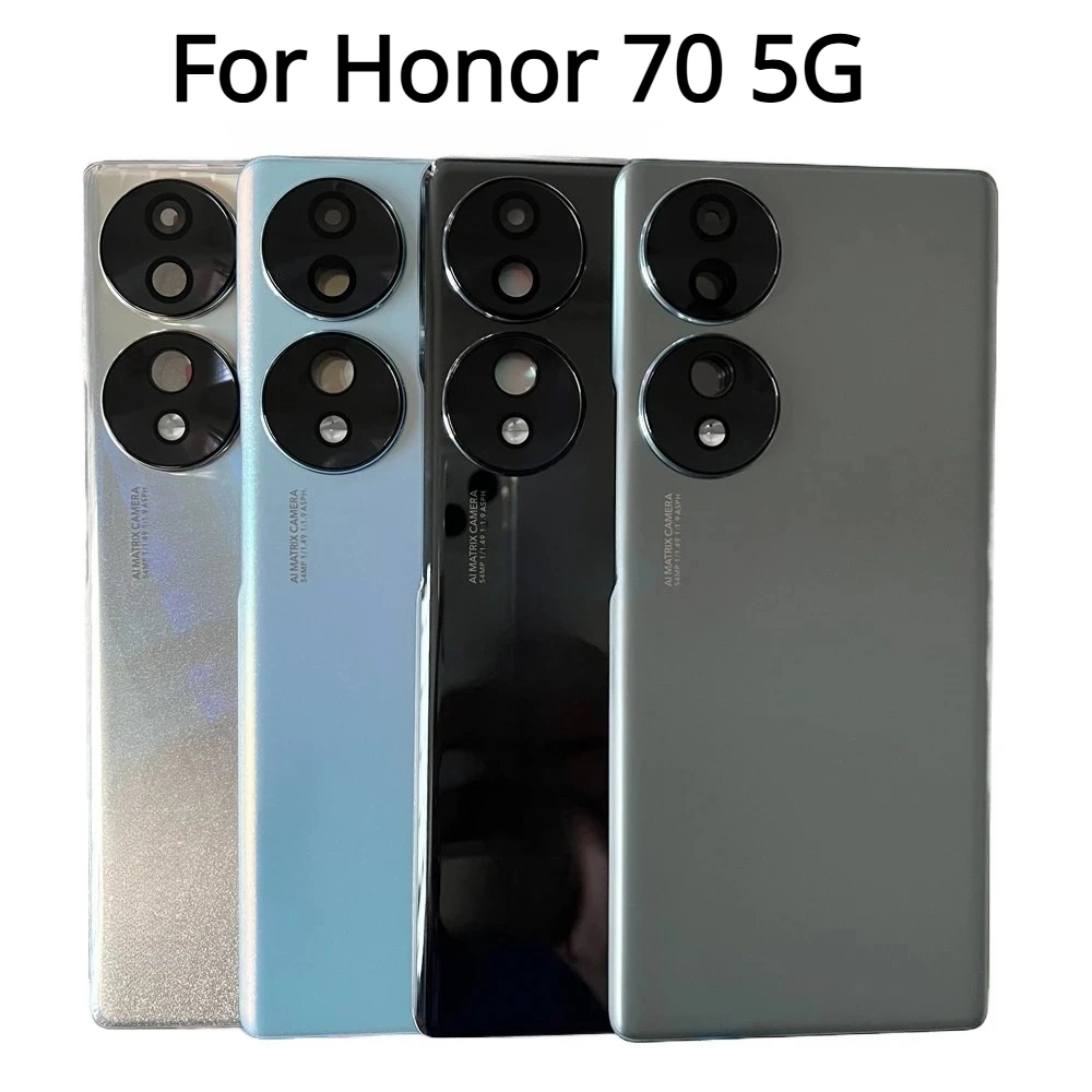 New  For Honor 70 5G Glass Back Battery Cover For Huawei Honor 70 Back Cover Door Housing + Flash Cover + Camera Lens