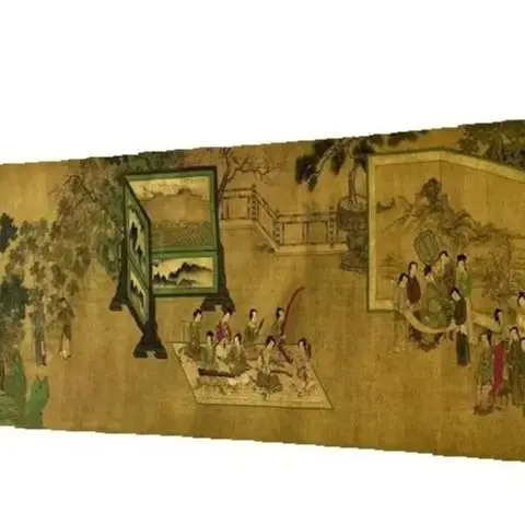 China Old long Scroll Painting ,Qiu Ying's watercolor painting Xuan Ji collectibles