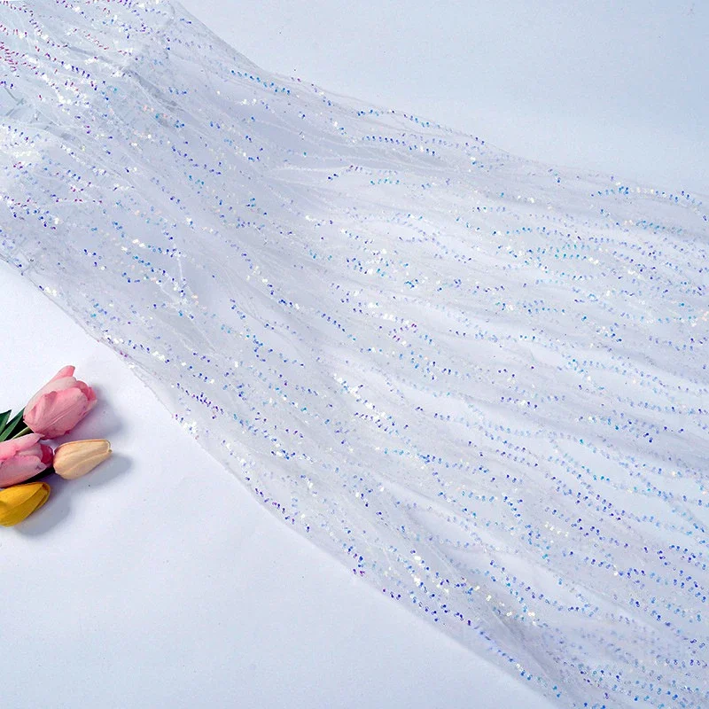 

Luxury Sequin Embroidered Lace Mesh Fabric Glittery Overlay Bridal Dress Wedding Gown Gift Wrapping High-End Couture DIY Craft