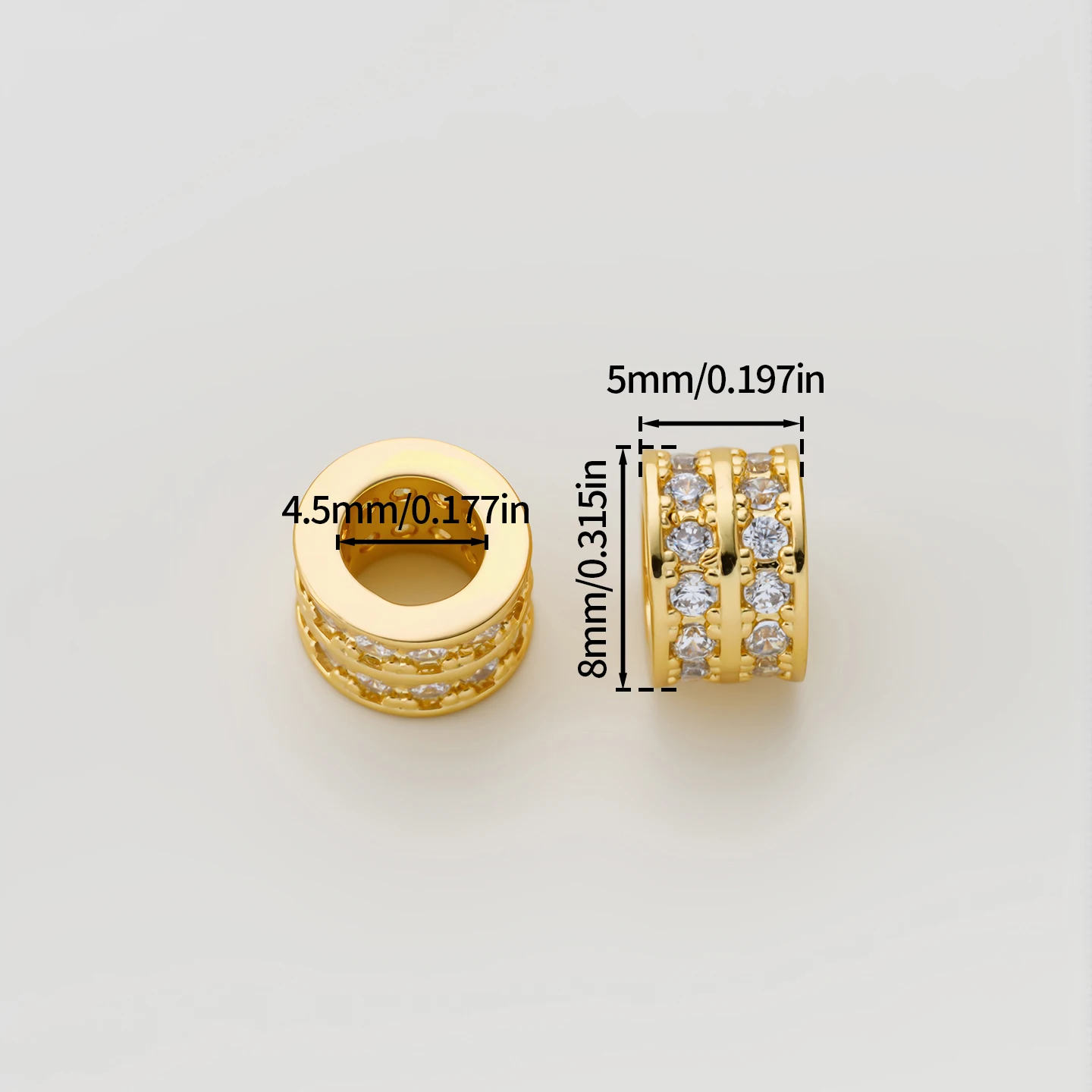 2Piece 5*8mm 18K Gold Color Plated Round Shape Beads with Zircon For Handmade DIY Necklace Bracelet Jewelry Making Accessories