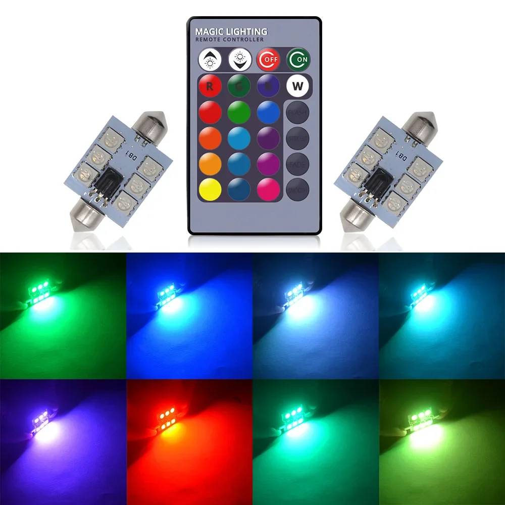 

Автомобильные светодиодные лампы RGB 5050 6SMD 41 мм, 2 шт. C5w
