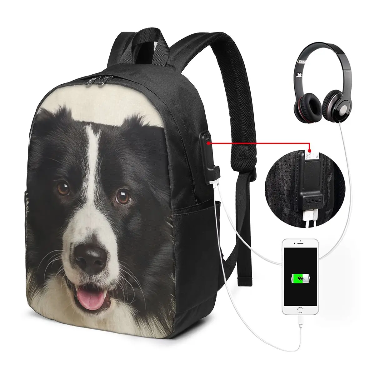 

Border Collie Backpack Travel Notebook Bag Computer College Student School Bag Laptop Shoulder Bags for Men Women