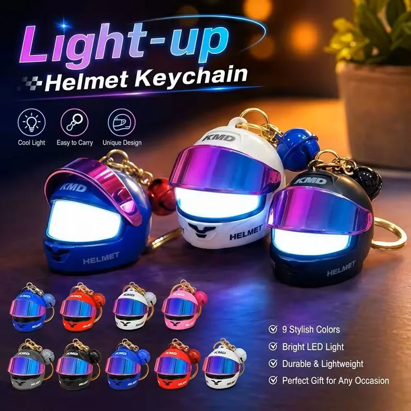 3D Motorcycle Helmet Keychain Light Up Helmet Key Fob Mini Helmets Flashlight Keychain Pendant for Biker Motorcycle Lovers