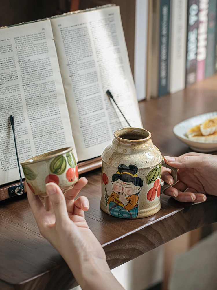 Exquisite Hand Painted Lady Mug Antique Thermos Style Ceramic Cup with Lid Personal Use