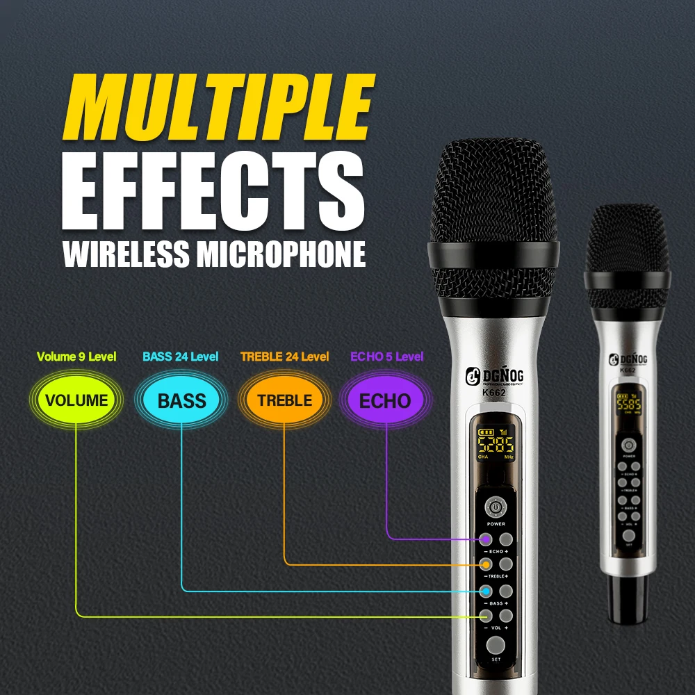 UHF Dual Channel Metal Cordless Handheld Microphone System Dual Echo Wireless Microphone 60m for Karaoke Wedding Party Church