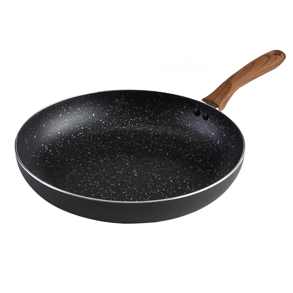 Nonstick Fry Pan Aluminum with Wood Look Handle Kitchen Essential Frying Sautéing Stirfrying Lightweight Easy Clean Cookware