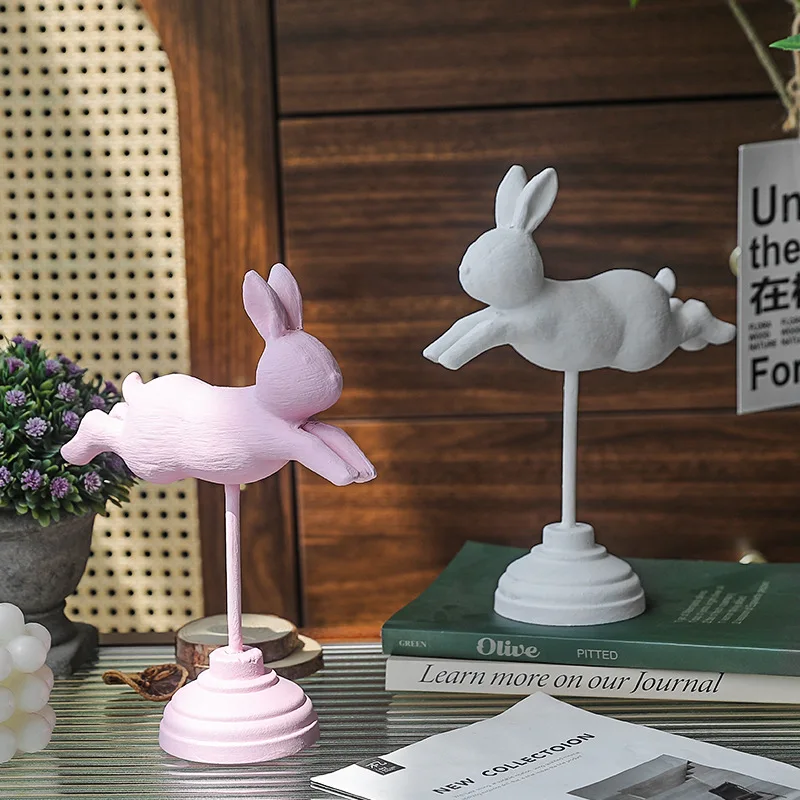 Nordic Wooden Standing Bunny for Home Decoration, Flying Rabbit Ornaments Wood Craft for Kids Room Easter Party Desktop Decorati