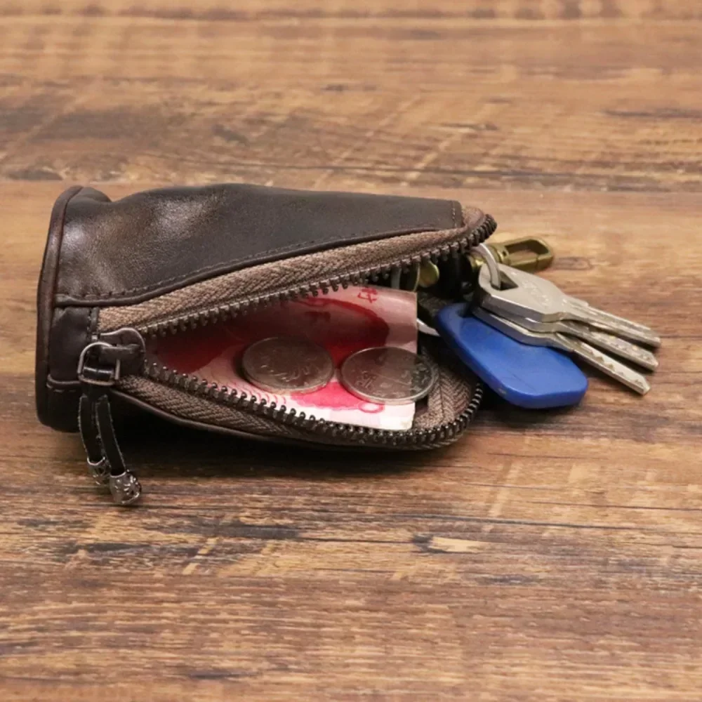 Men Key Bag Genuine Cow Leather Buckets Keys Cases Pouch Zipper Keychain Auto Car Key Case Bag Women Home Key Holder