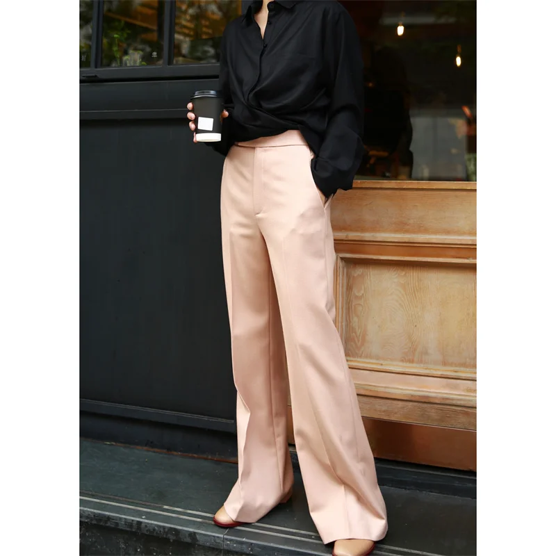 

FANNIU Autumn Winter Woolen Wide Leg Pants Women's Slimming Trousers Commute Light Color Two Tone Drapey Casual Pants