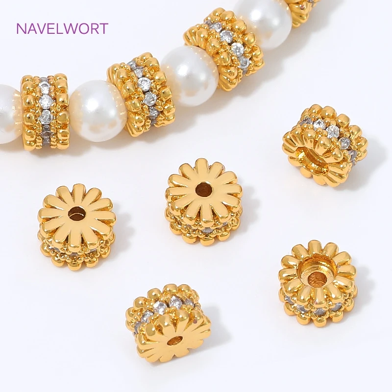 2/4/8Pcs Brass With Zircon Spacer Beads 18K Gold Plated Loose Bead,Separator For Beads,DIY Bracelet Jewelry Making Accessories