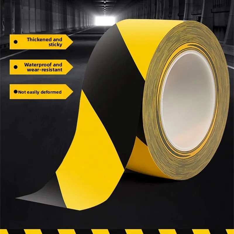4.5Cm * 18M warning tape PVC black and yellow ground marking zebra tape ground marking line yellow safety sticker fire escape