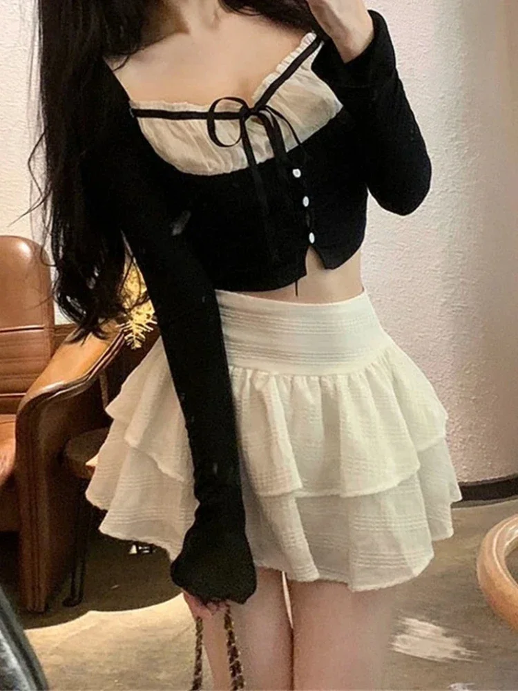 

Осенняя мода, милые женские повседневные банты, фея, элегантные сексуальные облегающие мини-юбки, тонкая пляжная корейская белая юбка, женская