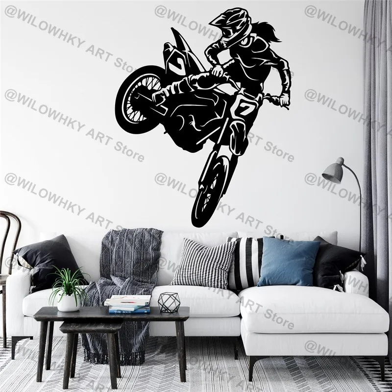 Girl Motorcross wall Decal Free Style Stickers Art Vinyl Decal Dirt Bike Sport Motorcycle Girl Room Kids Boys Teenager room D8