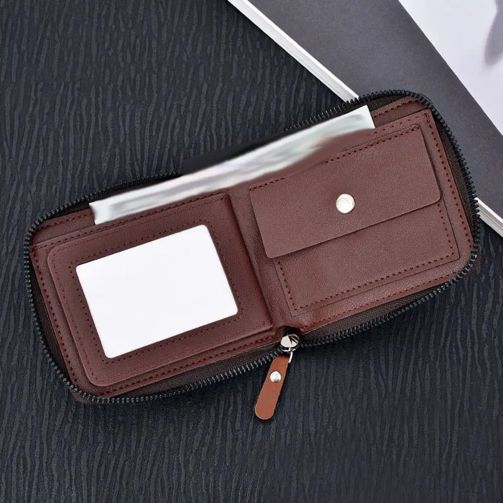

Simple Purse Short PU Wallet Card Brand Zipper Business Clutch Bag Coin Purse Large Capacity ID Card Holder Unisex