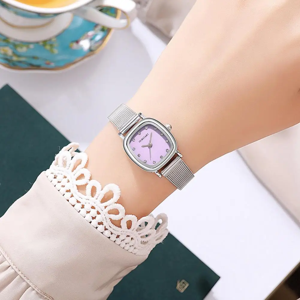 Women Elegant Watch Elegant Square Rhinestone Dial Women's Watch with Mesh Band Quartz Movement Minimalist Design for Ladies