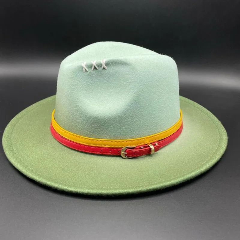 Gradient green 2023 spring hand-stitched Fedora hat irregular color adjustable unisex hat fedora hat felt hat