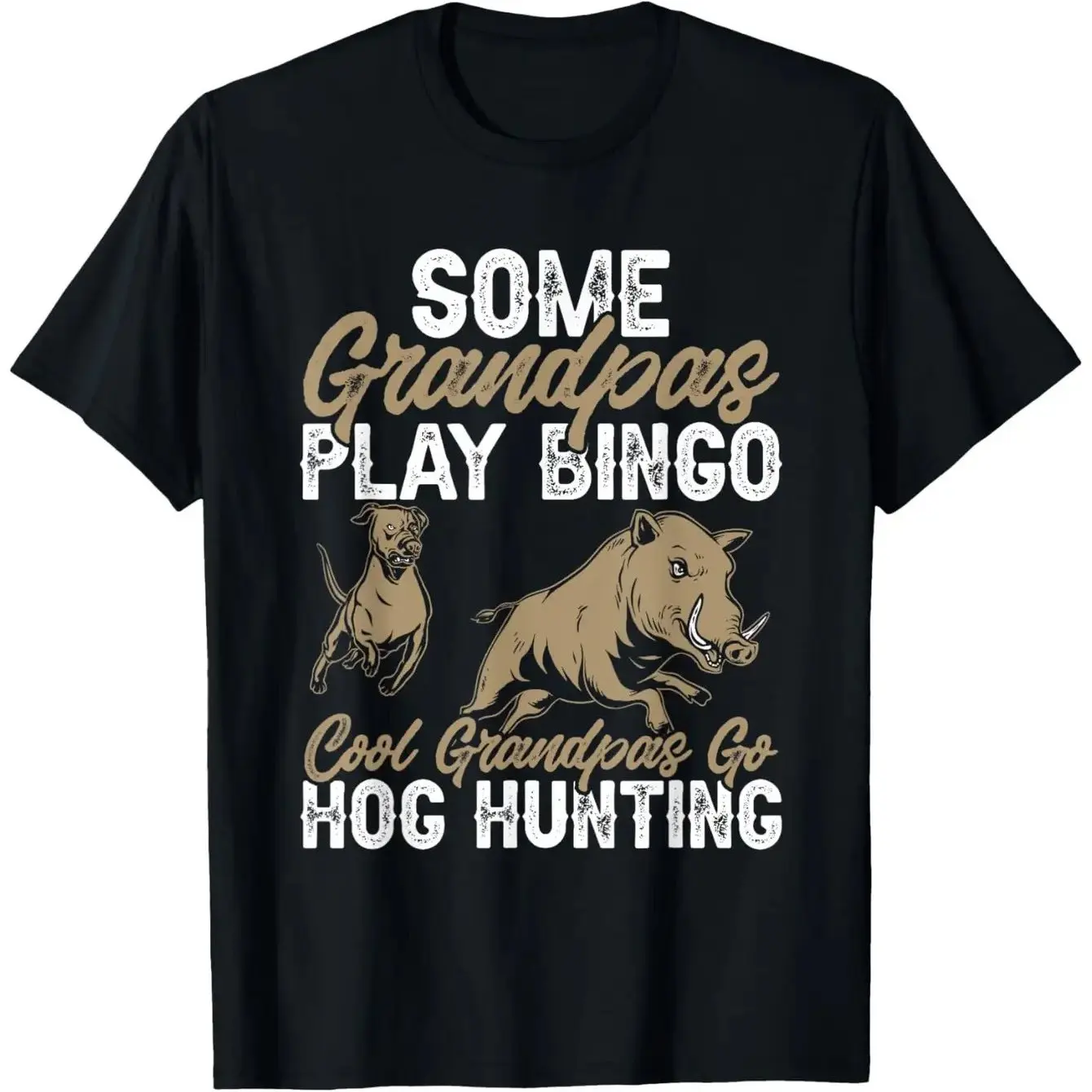 تي شيرت رجالي لصيد الخنزير البري Some Grandpa Play Bingo Graphic 100% كاجوال برقبة دائرية ومناسب عادي مثالي للأنشطة الخارجية #1