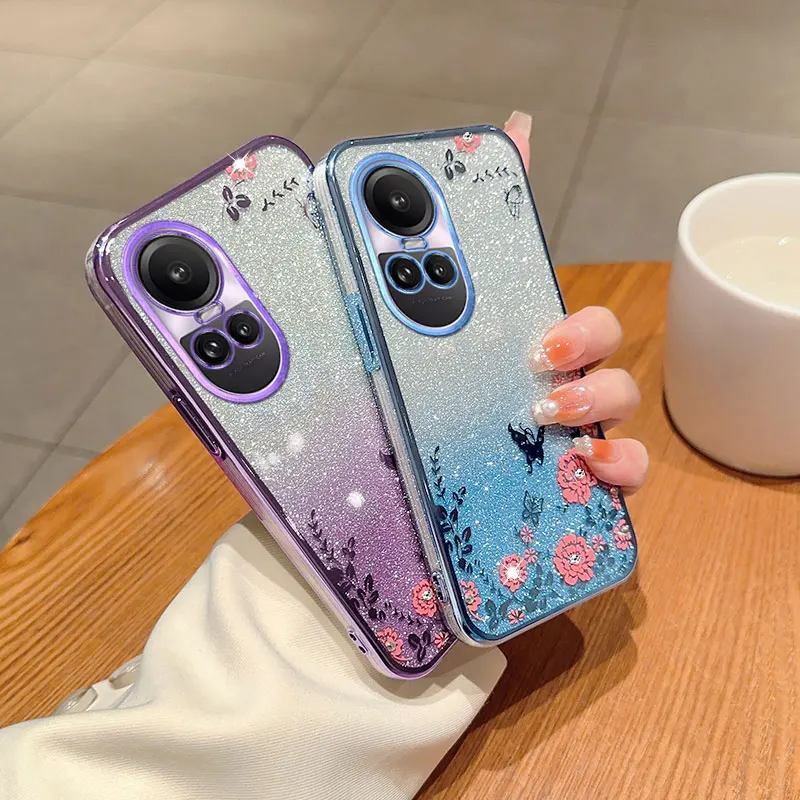 Reno10 5G Luxury Diamond Case,Flower Bling Case for OPPO Reno 10 Pro Reno11 A98 A17 A16 k A94 4G A57S Cover Glitter Case Reno10