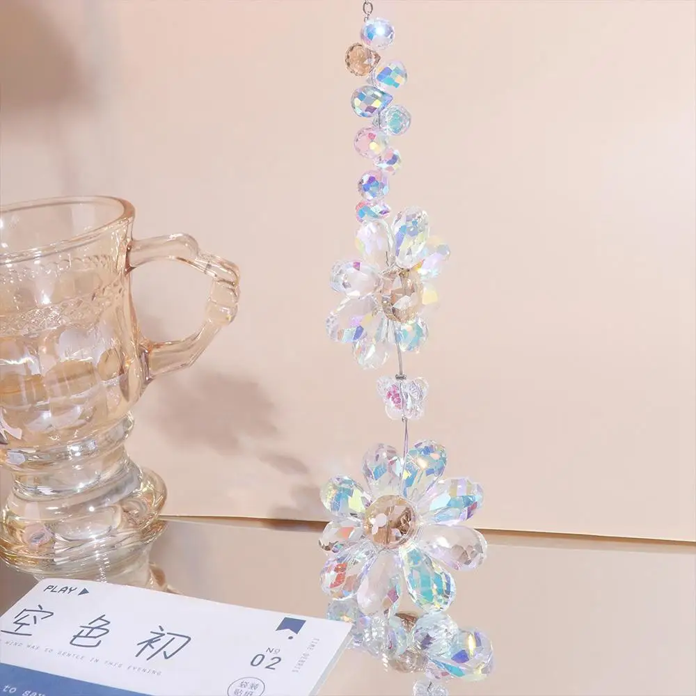 AB Color Crystal Flower Suncatcher 3D Hanging Rainbow Maker Wind Chimes Hanging Ornament Tail Wind Spinner Home Decor