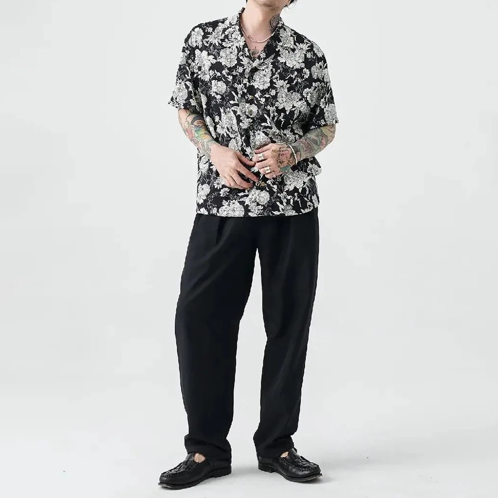 New Summer Original Hawaii Vacation Short-sleeved Shirt Men Korean Black White Printed Tee Shirt Tops Man Casual Clothing Blouse