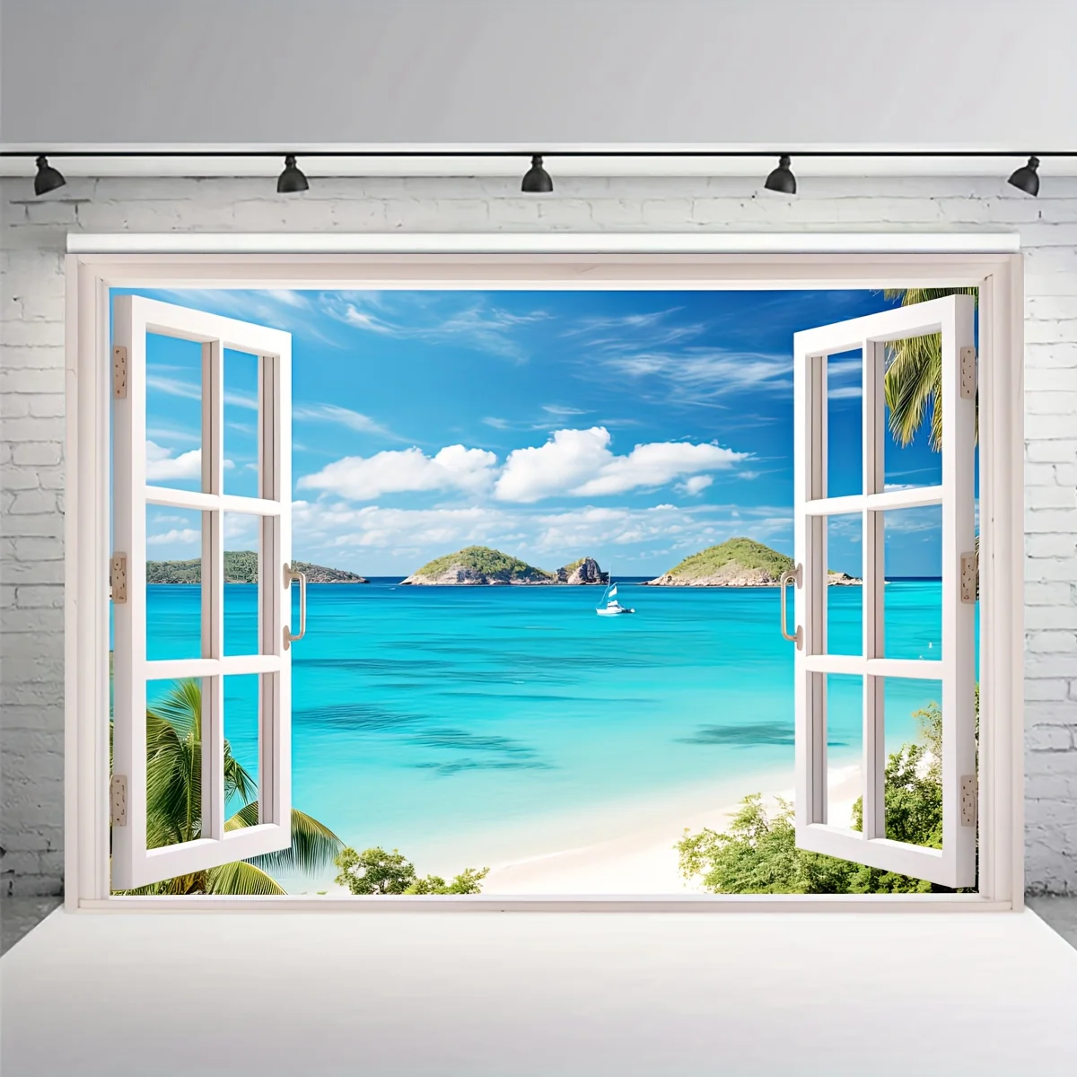 1 piece, natural tapestry Blue Sea beach wall Hanging Hot island Palm Sea window, bedroom, living room, Home decor,