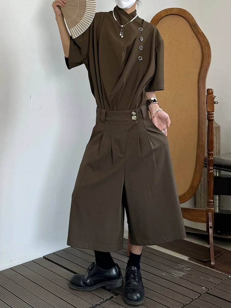 Casual Summer Loose Fit Five-Quarter Pants Pure Color Commute Suitable Straight Leg Japanese Style Youth Fashion Online Exclu...