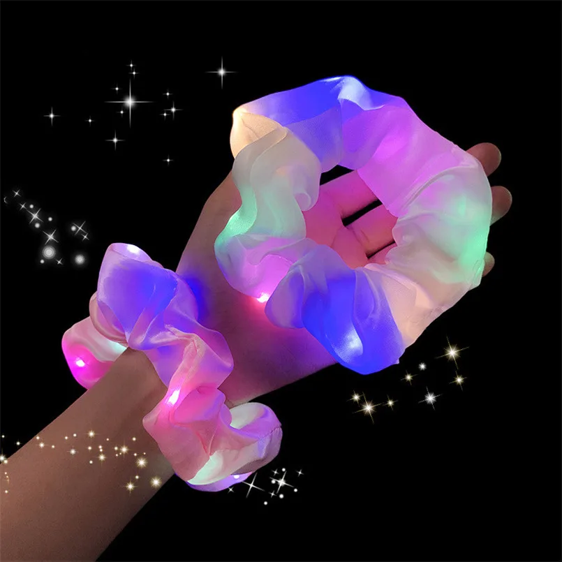 5-20 Pcs/Lot LED Luminous Scrunchies Hairband Ponytail Holder Headwear Elastic Satin Hair Bands Girl Hair Accessories for Party