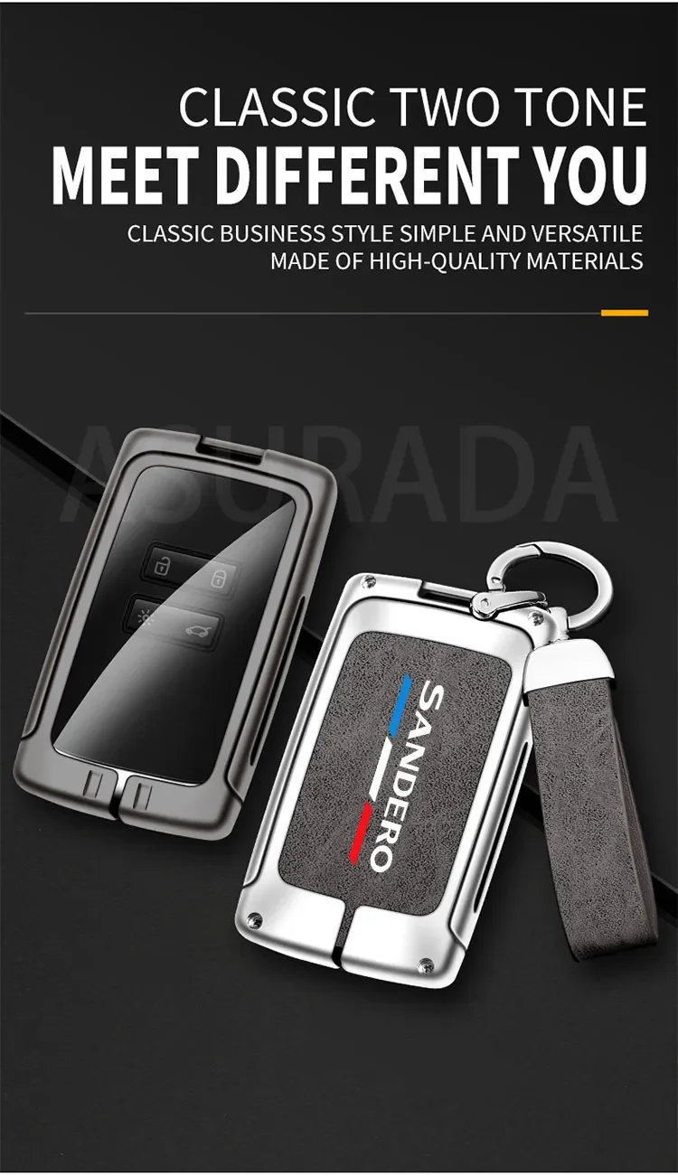 Auto TPU Zinc Alloy Key Case Bag For Renault Sandero Logo Car Key Chain Car Metal Key Shell Car Interior Decoration Accessories