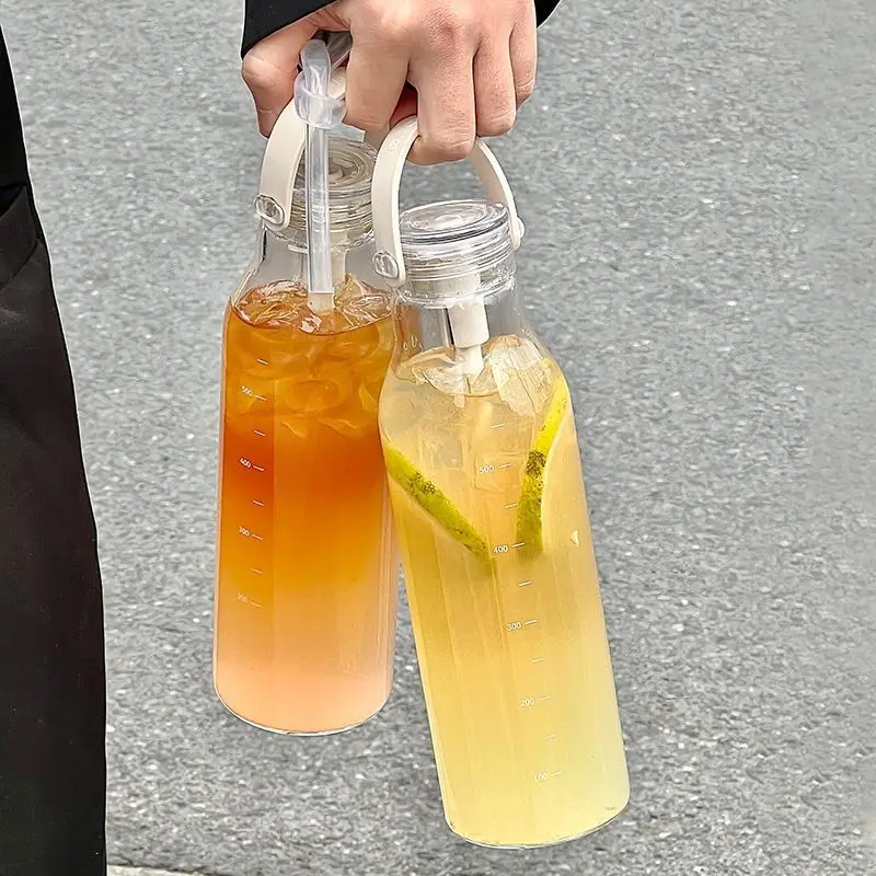 Portable Graduated Water Cup with Handle High Temperature Resistance Home High Borosilicate Straw Cup Heat-resistant Glass Cups