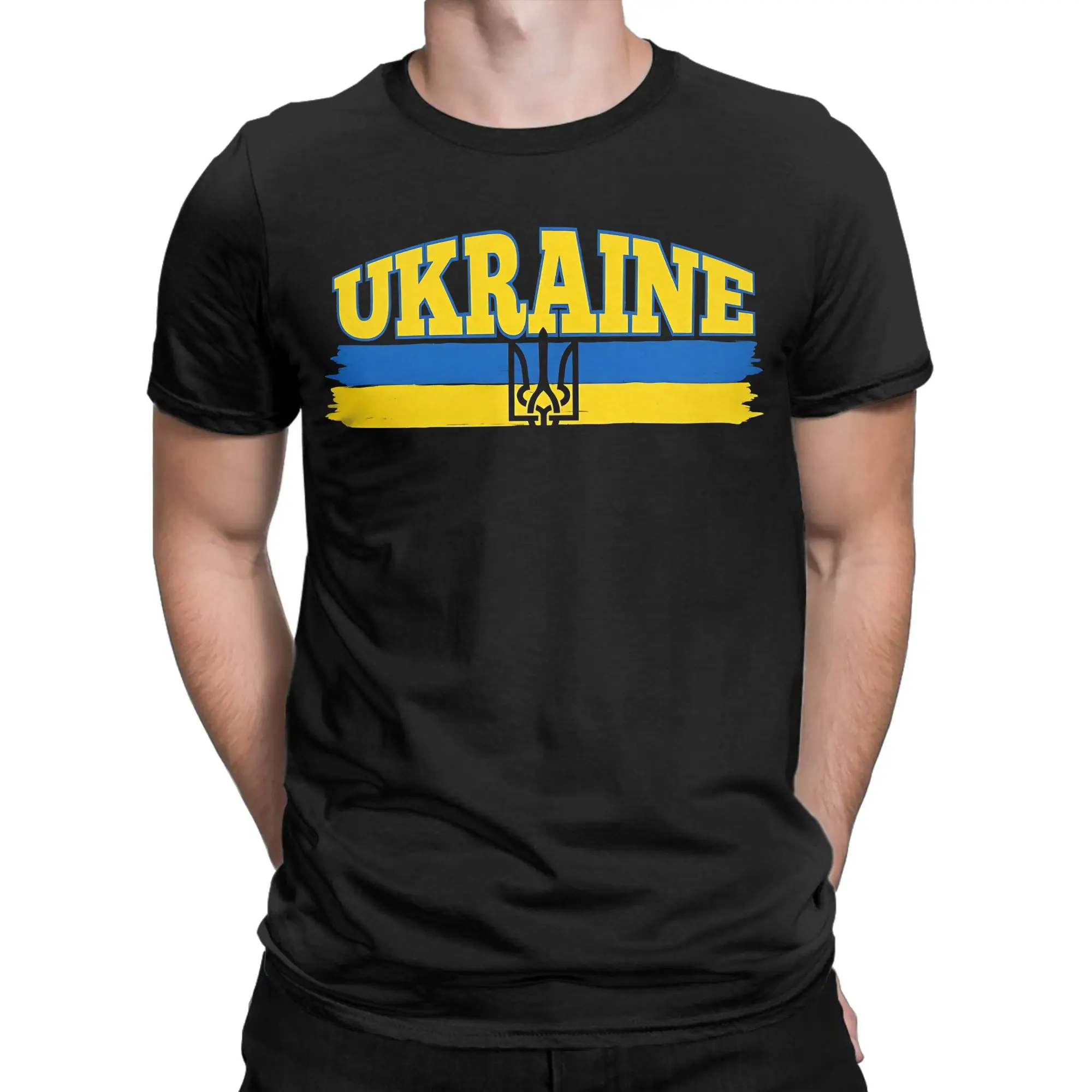 Mens T Shirt Ukraine Trident Brush Flag Text T Shirts Hip Hop  Summer Tee Shirt Street Style 100 Cotton Clothing Gift