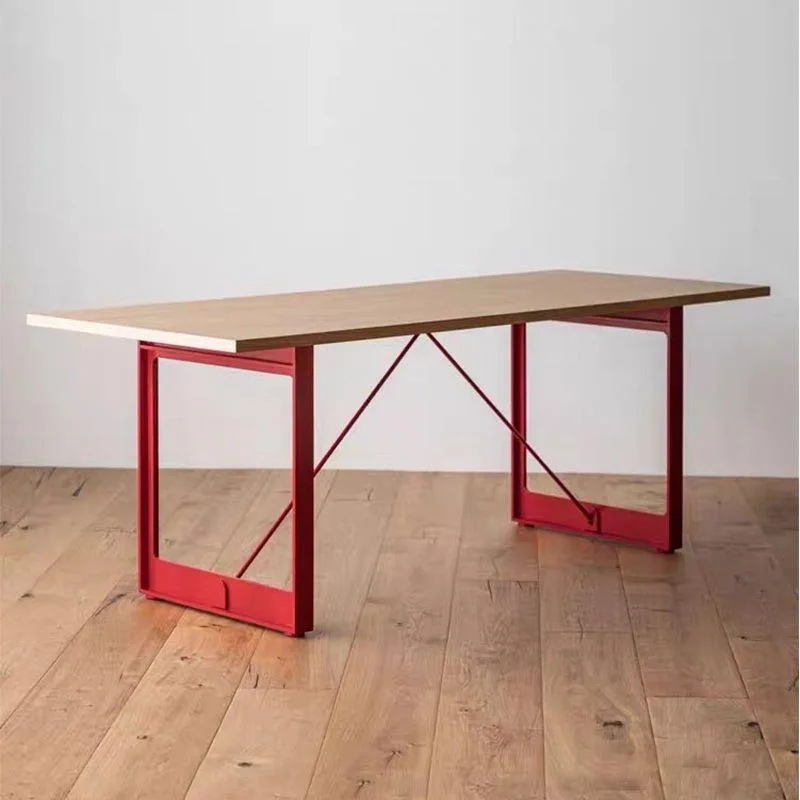 Nordic red table legs office computer desk minimalist designer negotiates marine multi-layer solid wood board workbench