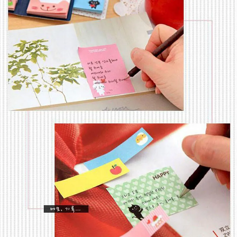 Portable Notes Sticker Paper Self-Adhesive Four Fold Flags Notes Tab Post Cute Animals Memo Pads Sticky Marker Colorful Bookmark