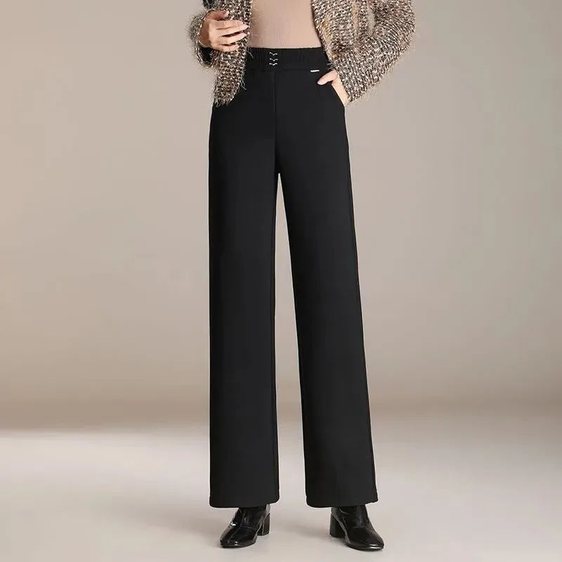 Narrow Wide-leg Pants Women in Autumn New High-waisted Loose Slimming Drape Thickened Casual Straight Long Pants