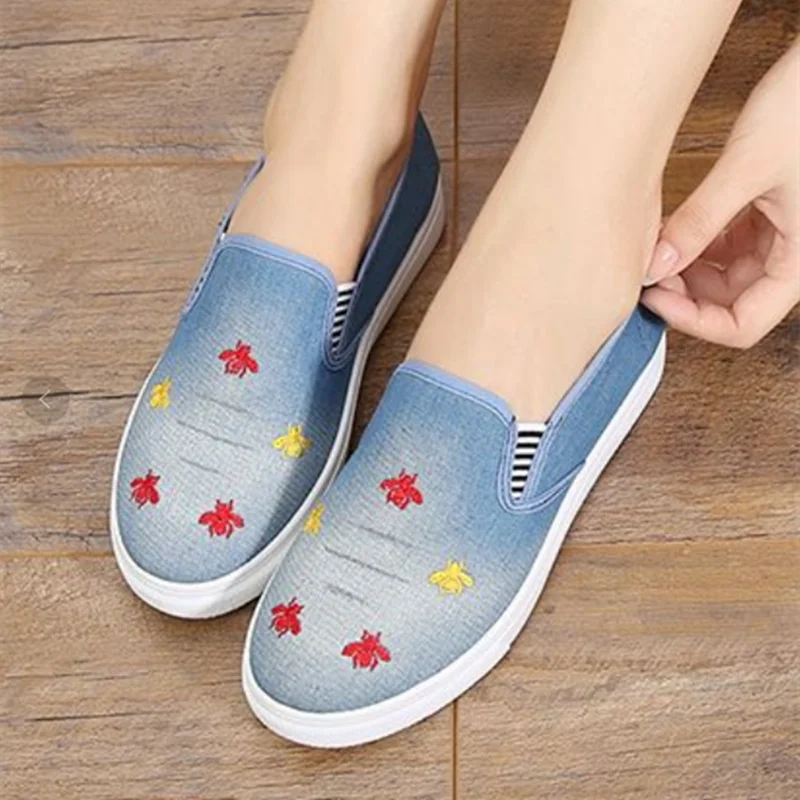 Zapatos De Mujer Women Cute Sweet Round Toe Sky Blue Slip on Anti Skid Shoes Sapatos Femininas Lady Cool Comfort Loafers A215