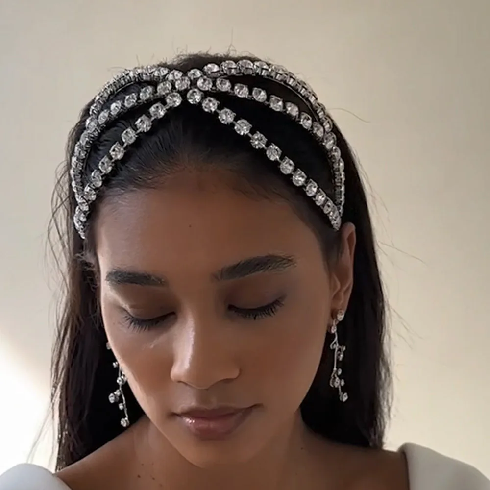 

Luxury Wedding Hair Accessories Bride Headband 3 Layers Rhinestone Bribal Hairband Tiara Crown For Women Party Prom Headdress