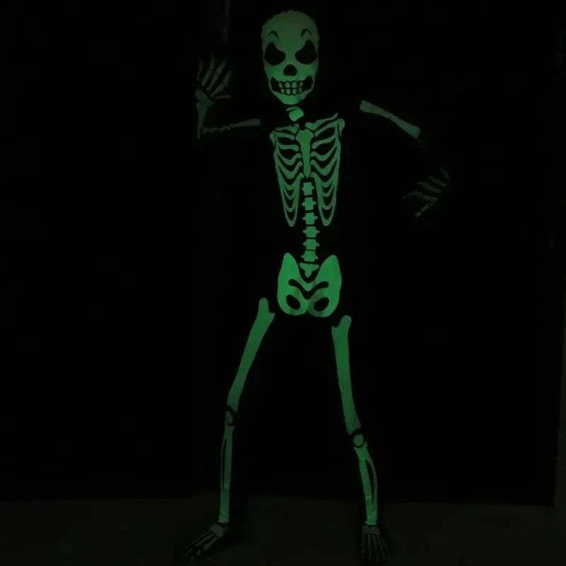 Halloween-Kostüm für Jungen, gruseliger Zombie, leuchtet im Dunkeln, bedruckter Skelett-Overall, Kinder-Karnevalsparty, gruseliger Geister-Horror-Overall