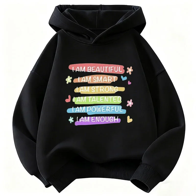 Sweat-shirt à capuche imprimé lettres tendance pour enfants, vêtements décontractés pour filles